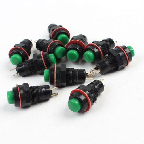 uxcell 10 Pcs AC 125V 3A 250V 1.5A SPST On/Off Locking Green Push Button Switch
