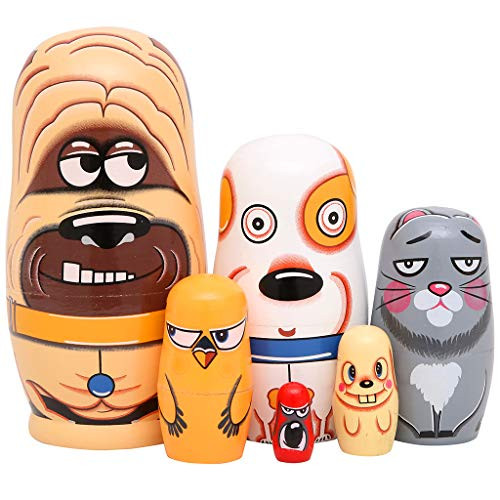 Moonmo 6pcs Handmade Wooden Russian Nesting Dolls Russian Nesting Dolls Cute Dogs Matryoshka Dolls.