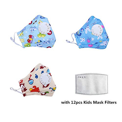 BeFirst Kids Anti Pollution Mask with Activated Carbon N95 Filters Dust Mask Filtration Exhaust Gas Anti Pollen Allergy PM2.5 Air Filter Mask for Outdoor Activities (3 Pack A)
