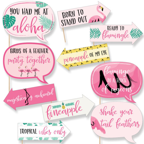 Funny Flamingo - Party Like a Pineapple - Baby Shower or Birthday Party Photo Booth Props Kit - 10 Piece