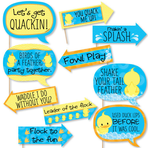 Funny Ducky Duck - Baby Shower or Birthday Party Photo Booth Props Kit - 10 Piece