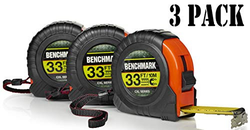 3 PACK - 33 Foot Tape Measure - Benchmark CXL Series - Measuring Tape/Tape Measures
