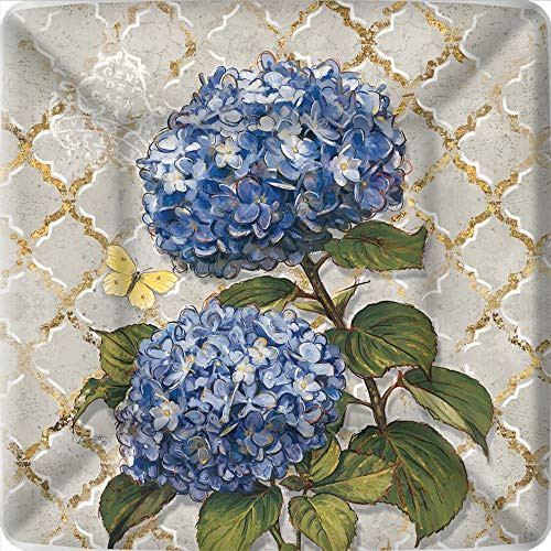 Boston International PEG783100 IHR Square Dinner Paper Plates, 10 x 10-Inches, Blue Heirloom Flower