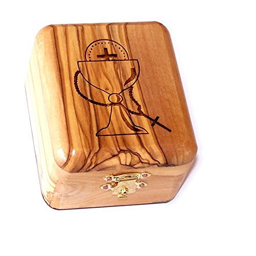 First Communion Handcarved Holy Land Olive Wood Rosary Jewelry Box by Bethlehem Gifts TM First Communion Handcarved Holy Land Olive Wood Rosary Jewelry Box by Bethlehem Gifts TM