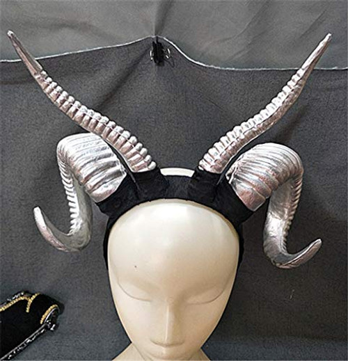 Gothic Antler Sheep Horn Hoop Headband Forest Animal Photography Manual Cosplay Headpieces Party Accessories (Silver)