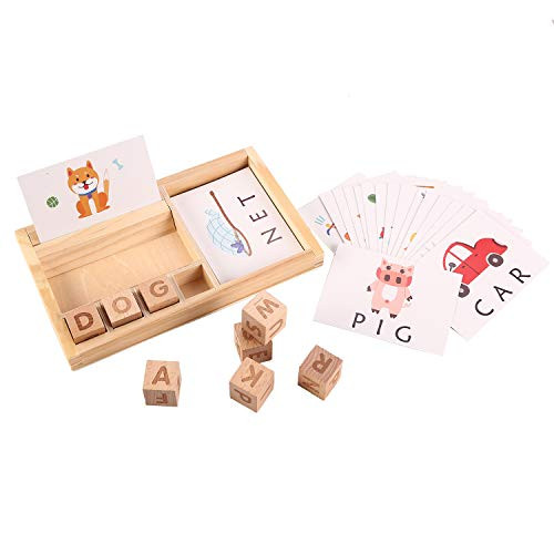 Joqutoys Wooden Educational Toys Learning Matching Letter Games and Develops Alphabet Words Spelling Skills Letter Block for Girls Boys Gift(30pcs Cards)