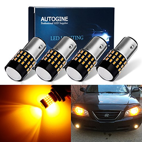 AUTOGINE 4pcs 900 Lumens Super Bright 9-30V 1157 2057 2357 7528 BAY15D LED Bulbs 3014 54-EX Chipsets with Projector for Turn Signal Lights, Amber Yellow