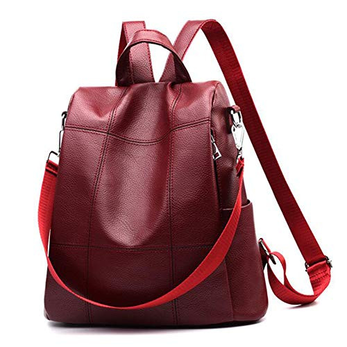 Women Backpack Purse Waterproof PU Leather Anti-theft Rucksack Fashion School Shoulder Bag Wine
