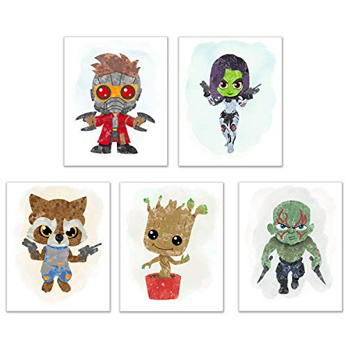 Guardians of The Galaxy Wall Art Decor - Set of Five 8x10 Poster Prints - Star Lord - Gamora - Rocket - Groot - Drax