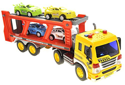 PowerTRC 1:16 Friction Powered Car Transporter Truck with Lights and Sounds