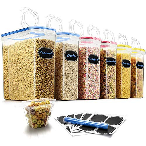Cereal Container Food Storage Containers, Blingco Set of 6 (16.9 Cups/135.3oz) Large Airtight Dry Food Storage Containers with Lids - BPA Free for Flour, Sugar, Cereal and Pantry Storage Containers