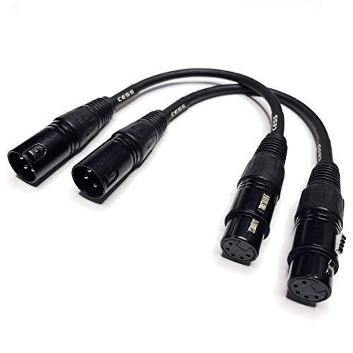 XLR3M to XLR5F DMX512 Adaptor Cable - 3 Pin Male XLR to 5 Pin Female XLR DMX Turnaround 6 inches - 2 Pack