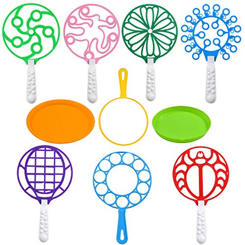 Cooraby 10 Pack Giant Bubbles Wand Toys Assortment Set Colorful Large Bubble Making Wand Tools with Dipping Dish Trays Summer Outdoor Bubble Toys