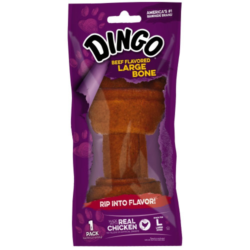 Dingo Beef Flavored Rawhide Bones for Dogs - Assorted Sizes