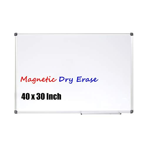 4 Thought Magnetic Dry Erase Board, 40 X 30 Inches Whiteboard Wall-Mounted with Aluminium Frame and Removable Marker Tray, Magnetic Message and Memo Bulletin Board of Commercial Quality