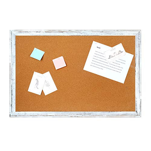 Cork Board Bulletin Board - 4 THOUGHT 36 x 24 Inches Cork Notice Pin Board Memo Board with Vintage Style White Wooden Frame for Display and Organize Home, Office and Kitchen, 3 x 2 Feet, 10 Push Pins