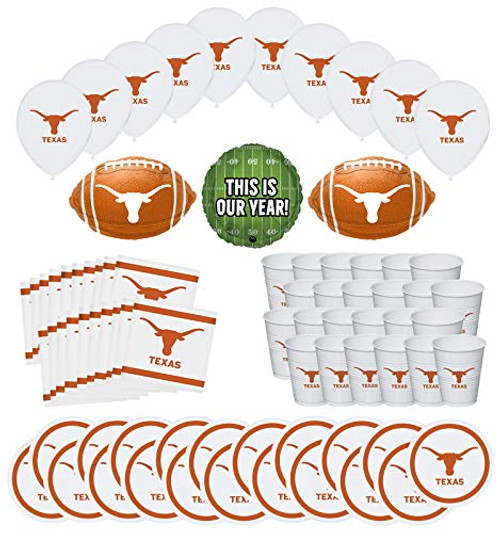 Mayflower Products University of Texas Longhorns Football Football Tailgating Party Supplies for 20 Guest and Balloon Bouquet Decorations