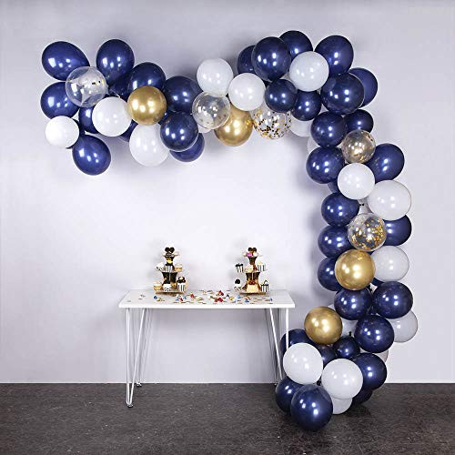 AimtoHome Navy Blue and Gold Balloons Garland Arch Kit 12 inch Navy Blue Balloons Garland kit White Balloons Matte Balloons and Gold Confetti Balloons Arch kit Gold Chrome Balloons for Party