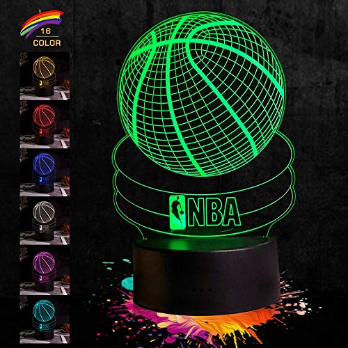 Basketball 3D Night Light for Boys,NBA Birthday Gift Lamp, Light Up Basketball Gifts 3D Illusion Lamp 7 Colors Changing Sport Fan Room Decoration Kids Room Idea