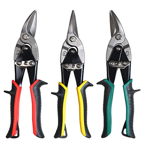 BONSWAGOO 3 Pieces Aviation Tin Snips Set Cutting Shears Left, Straight, Right Cut Snippers