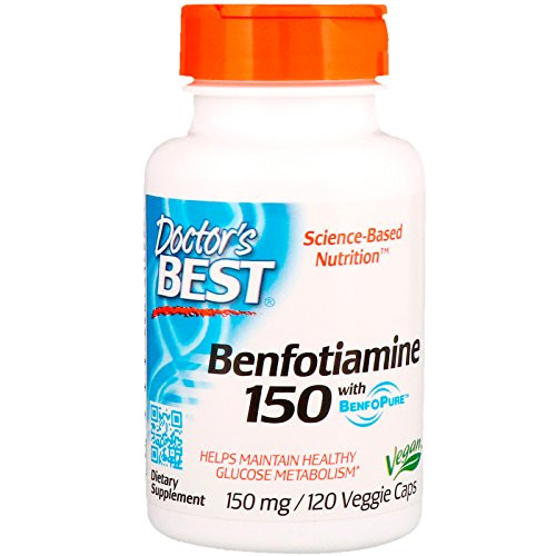 Doctor's Best BenFotiamine with BenfoPure, Non-GMO, Gluten Free, Vegan, Helps Maintain Blood Sugar Levels, 150 mg, 120 Veggie Caps
