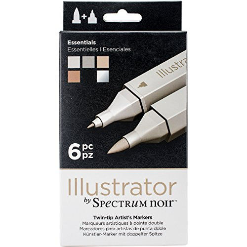 Illustrator by Spectrum Noir 6 Piece Twin Tip Artist Alcohol Marker, Essentials