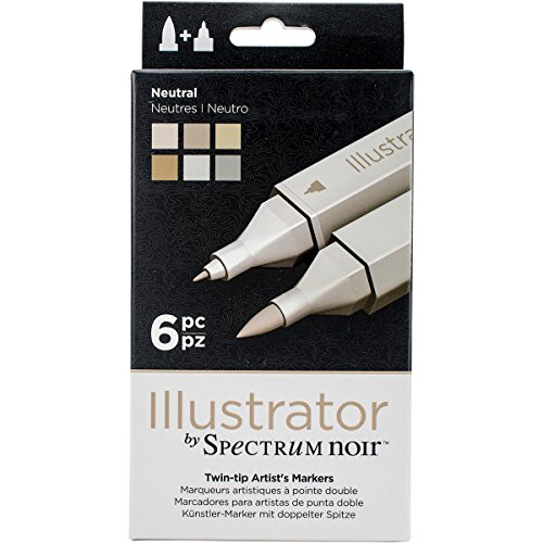 Illustrator by Spectrum Noir 6 Piece Twin Tip Artist Alcohol Marker, Neutral