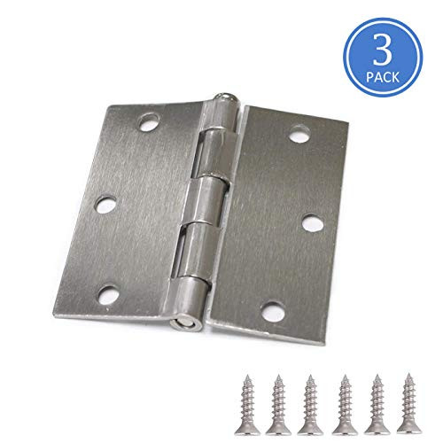(Pack of 3) 3.5 inch by 3.5 inch Door Hinges Suqare Corner Brushed Nickel Finish for Residential Usage, Thickness 2.15mm