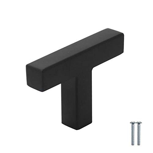 25 Pack Black Stainless Steel T-bar Shape Cabinet Pull Handles 2 inch Length Single Hole Drawer Dresser Cupboard Pull Handels 1.4 inch Height Durable Kitchen Hardware Knobs and Pulls