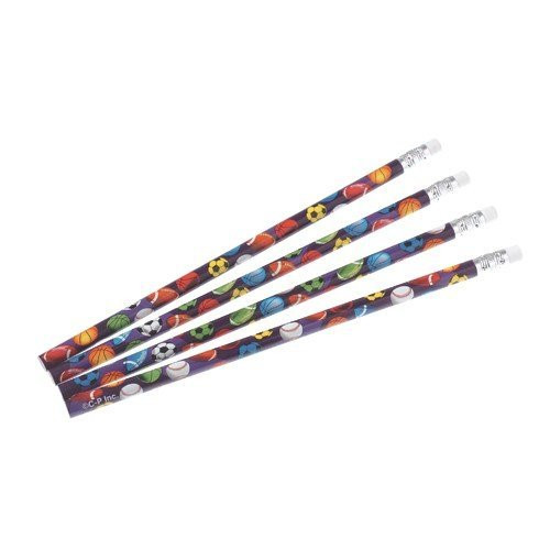 24 Sports Pencils~Baseball/Football/Basketball/Soccer~Student Incentives by U.S. Toy