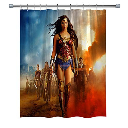 Hero Movie Post Shower Curtains,Waterproof Polyester Wonder Woman Captain Fantastic Shower Curtain Set for Bathroom with Hooks, 71X 71 in Hero Movie Post Shower Curtains,Waterproof Polyester Wonder Woman Captain Fantastic Shower Curtain Set for Bathroom with Hooks, 71X 71 in