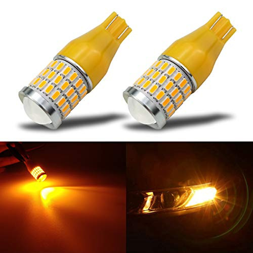 iBrightstar Newest 9-30V Super Bright T15 912 W16W 921 LED Bulbs with Projector replacement for Turn Signal Blinker Lights, Amber Yellow