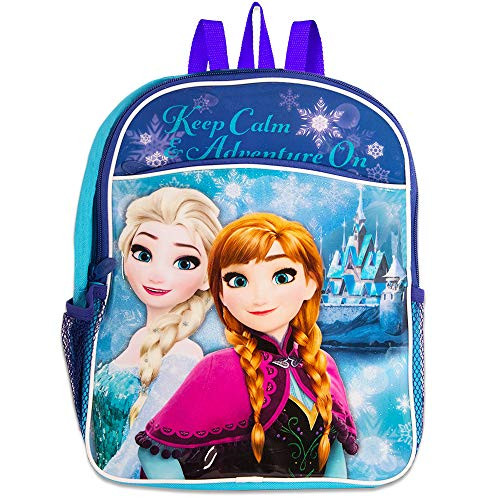 Disney Frozen Preschool Backpack Toddler 11" (Anna and Elsa Backpack with Blue Piping)