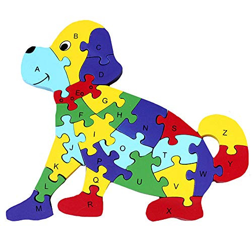 Monique Children Wooden Puzzles Numbers 126 and Alphabetic Letters ABC Jigsaw Puzzles Educational Toys Dog