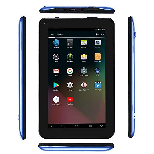 Haehne 7 Inches Tablet PC - Google Android 5.1 Quad Core, 1024 x 600 Screen, 2.0MP 0.3MP Dual Camera, 1G RAM 8GB ROM, 2800mAh, WiFi, Bluetooth (Blue)
