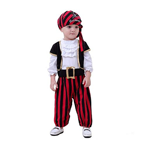 Baby Pirate Costume, Ultra Comfortable Stripes Captain Infant Costumes with Vest, Cap and Belt for Boys, Black