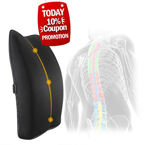 Mkicesky Lumbar Support for Office Chair, Back Support Cushion Full Posture Corrector Relief Lower Back Pain, Memory Foam Lumbar Pillow for Computer/Desk Chair, Car, Recliner, Wheelchair - Black