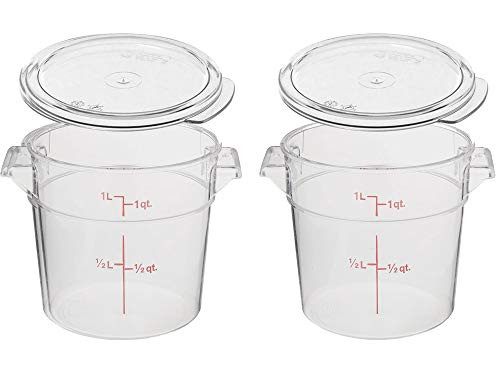 Cambro RFSCW1135 Camwear Clear Round 1 Qt Storage Container with Clear Round Lid RFSCWC1135, pack of 2