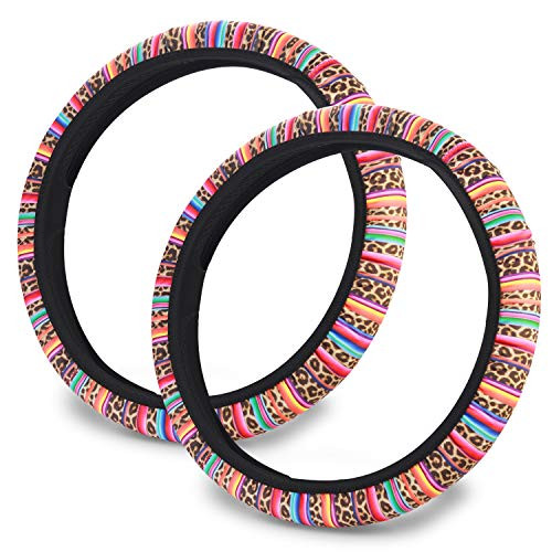 Hzran 2 Packs Steering Wheel Cover, Automotive Steering Wheel Cover, Steering Wheel Accessories, Leopard