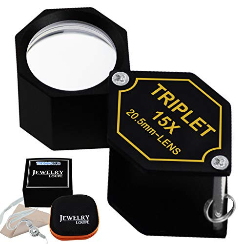 15x Pocket Magnification Loupe 20.5mm Triplet Lens Black Frame Achromatic Optical Glass Metal (Aluminum) Body Hexagonal Design Kit Set Magnifying Tool for Jewelers, Mechanics, Watchmaker
