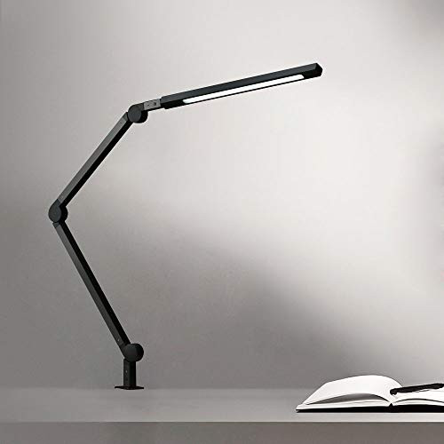 Architect Lamp,Eye-Care Desk Lamp with Clamp,Stepless Dimmable&Color Temperature Adjustable Drafting Lamp,Swing Arm Work Lamp with Memory/Timing Function,for Office,Craft, Studio, Workbench,10W,Black