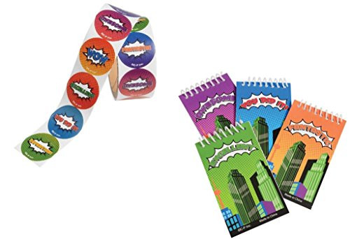 1 Dozen (12) SUPERHERO Notebooks & 100 Stickers - Party Favors - Recognition/Student Rewards/Classroom/Teacher/Pupil Reward
