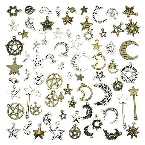 Celestial Mixed Sun Moon Star Charms, JIALEEY Wholesale Bulk Lots Antique Alloy Charms Pendants DIY for Necklace Bracelet Jewelry Making and Crafting, 100g(74PCS) Celestial Mixed Sun Moon Star Charms, JIALEEY Wholesale Bulk Lots Antique Alloy Charms Pendants DIY for Necklace Bracelet Jewelry Making and Crafting, 100g(74PCS)