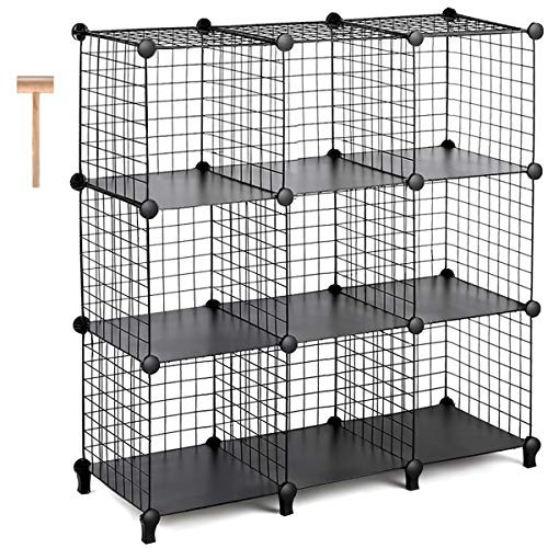 TomCare Cube Storage 9-Cube Metal Wire Cube Storage Storage Cubes Shelves Cube Closet Organizer Stackable Storage Bins DIY Storage Grids Modular Wire Cubes Bookshelf Bookcase for Home Office, Black