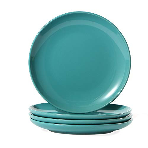 CeramicHome Porcelain Dinner Plate(10.5-Inch, 4-Piece), Stoneware Teal Blue Dinner Plates Set for 4