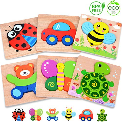 MAGIFIRE Wooden Jigsaw Puzzles, 6 Pack Animal Puzzles for Toddlers Kids 1 2 3 Years Old Educational Toys for Boys and Girls