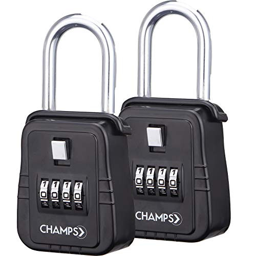 Champs Combination Realtor Lock, 4 Digit Comination Padlock, Real Estate Key Lock Box, Set-Your-Own Combination [2 Packs, Black]