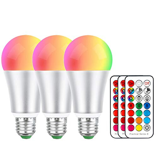 E26 LED Color Changing Bulb Warm White RGB Light Bulbs 10W Dimmable with 21key Remote Control, 60W Incandescent Equivalent, Night Light, RGB + Warm White for Home Room Decor(3 Pack)