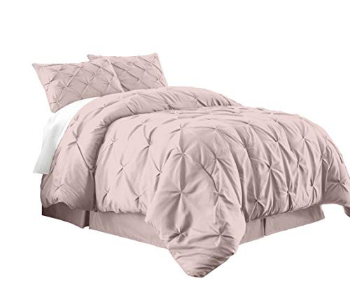 Chezmoi Collection Berlin 2-Piece Pintuck Pinch Pleat Bedding Comforter Set (Twin, Soft Pink)