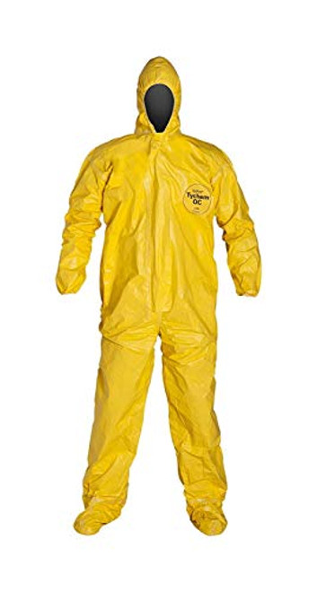 DuPont QC122SYL2X00 Tychem QC Chemical Protection Coveralls with Serged Seams, Front Zipper Closure, Attached Hood & Sock Boots, Elastic Face & Elastic Wrists, 2X, Yellow DuPont QC122SYL2X00 Tychem QC Chemical Protection Coveralls with Serged Seams, Front Zipper Closure, Attached Hood & Sock Boots, Elastic Face & Elastic Wrists, 2X, Yellow